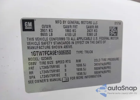 2014 GMC Savana 2500 Work Van z USA, uszkodzony, nr VIN 1GTW7FCA9E1906050